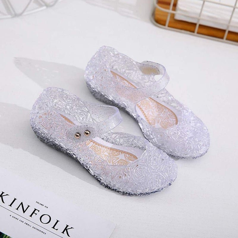 techcity Princess Girls Sandals Dress Up Dance Party Cosplay Jelly Shoes for Kids Toddler Mary Janes (A-White, Numeric_1_Point_5) - Image 5